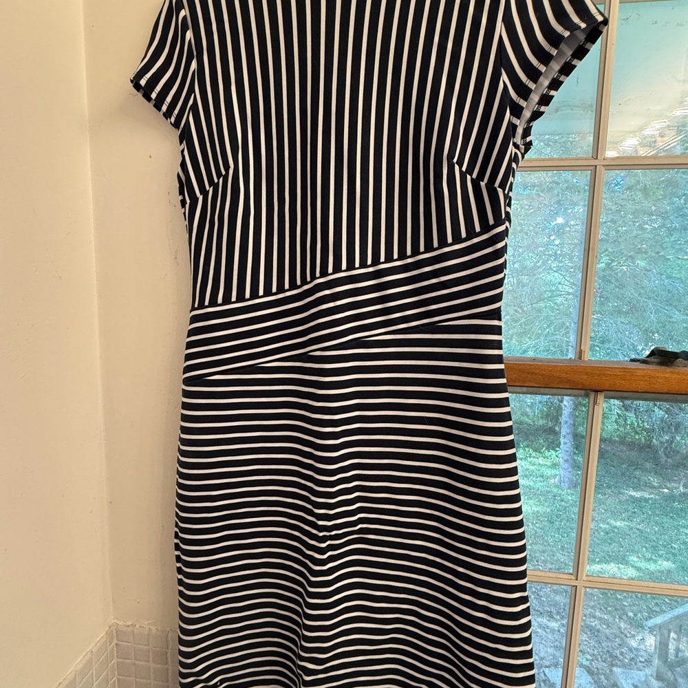 Banana Republic Navy and White Striped Midi Dress